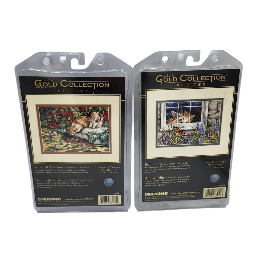 Dimensions Gold Collection Petites Vintage Cross Stitch Kit Cat Kitten Lot Of 2